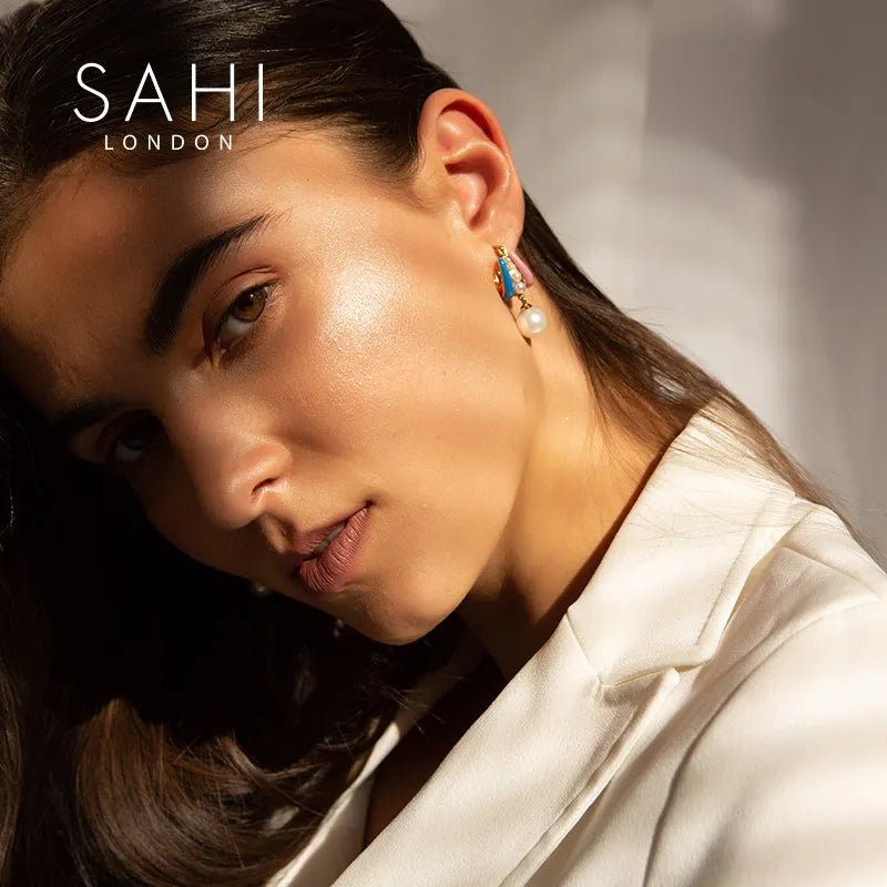 Fantasy Pearl Drop Enamel Earrings - SAHI London | Handcrafted Jewellery Handbags & T-shirt Fashion