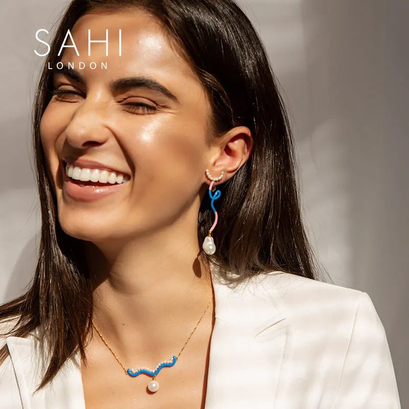Fantasy Wave Pearl and Enamel Dangle Earrings - SAHI London | Handcrafted Jewellery Handbags & T-shirt Fashion