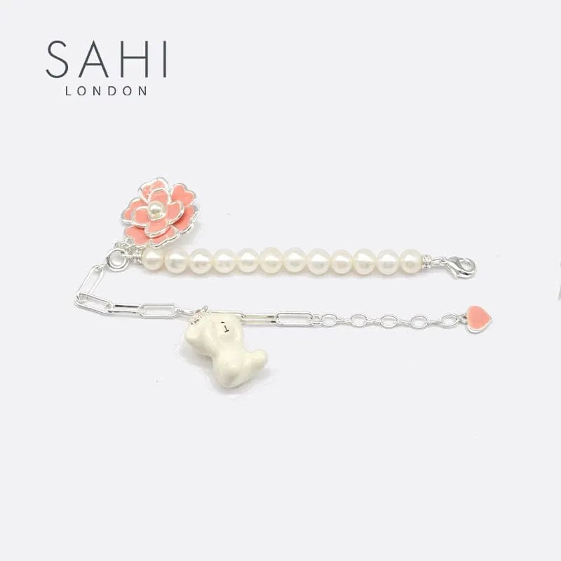 Gold Enameled Pearl Bear Chain Bracelet - SAHI London | Handcrafted Jewellery Handbags & T-shirt Fashion