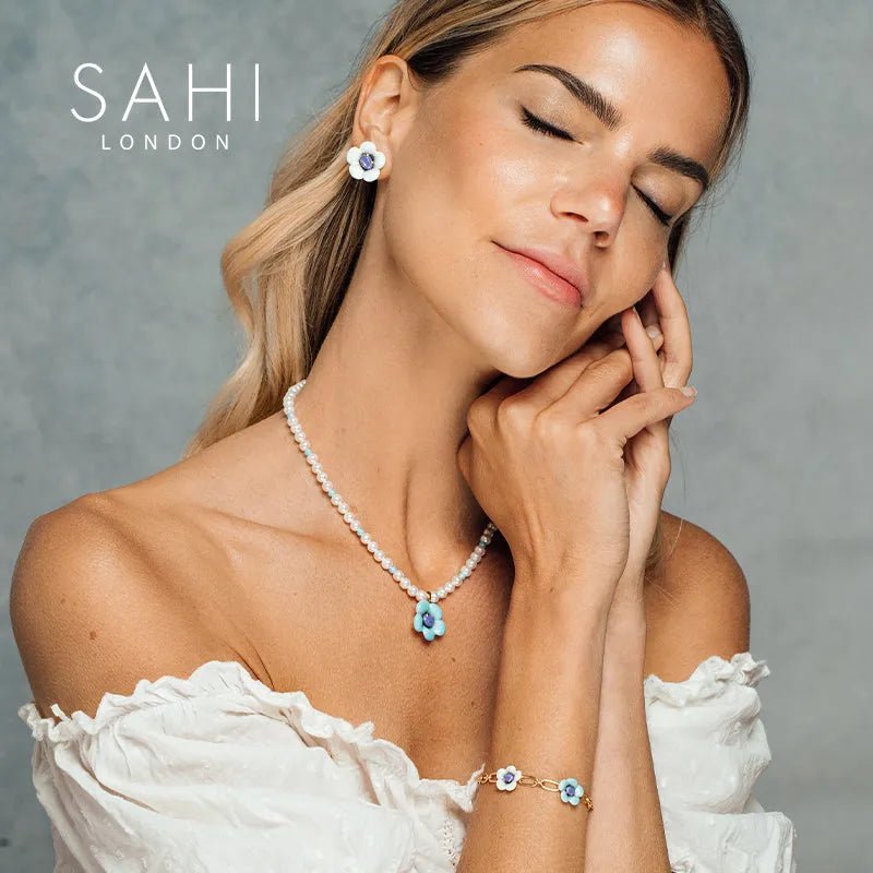 Monste Flowerr Sky Blue Enamel Stud Earring - SAHI London | Handcrafted Jewellery Handbags & T-shirt Fashion