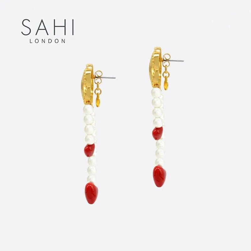 Little Red Flower Red Heart Hoop Earrings - SAHI London | Handcrafted Jewellery Handbags & T-shirt Fashion