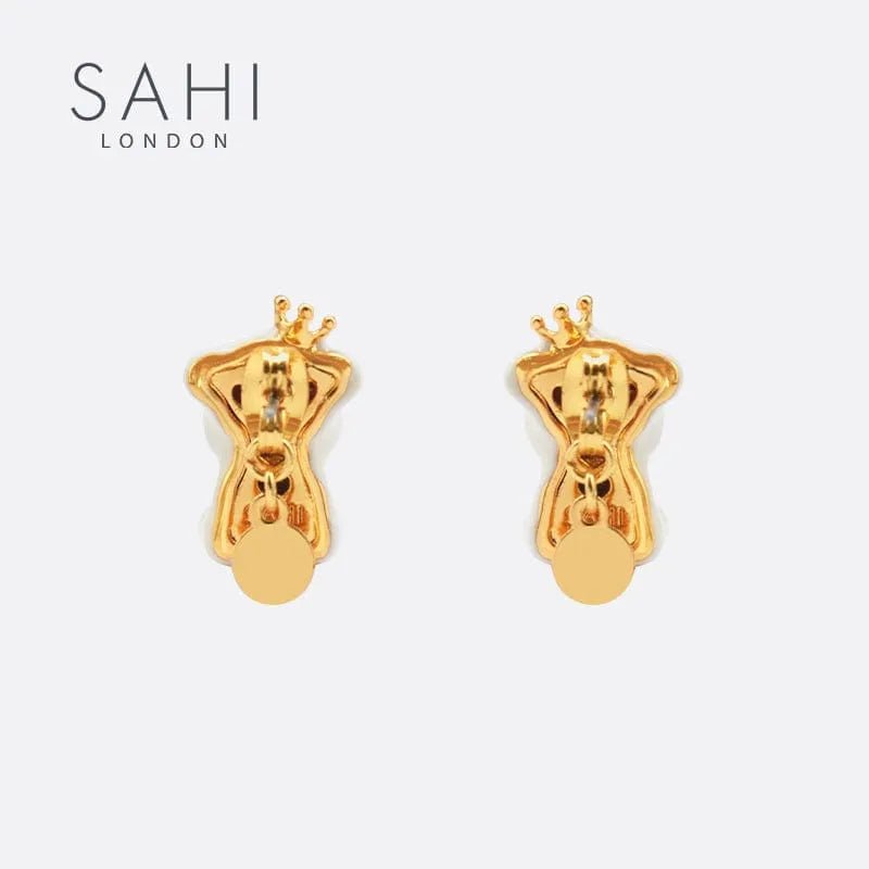 Gold Enameled Camellia Bear Stud Earrings - SAHI London | Handcrafted Jewellery Handbags & T-shirt Fashion