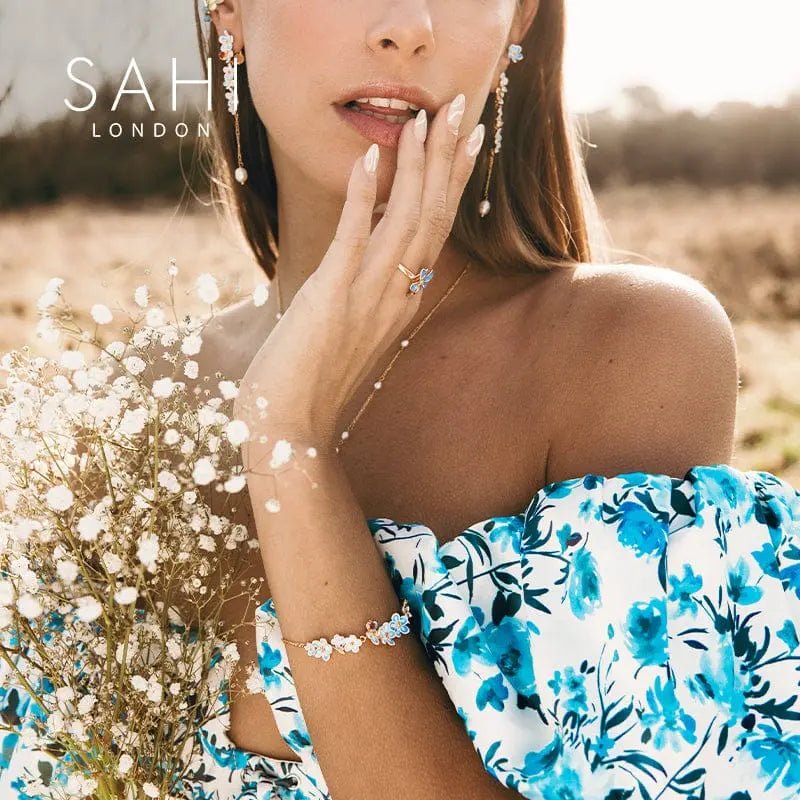 Forget Me Not Flower Charm Enamel Chain Bracelet - SAHI London | Handcrafted Jewellery Handbags & T-shirt Fashion