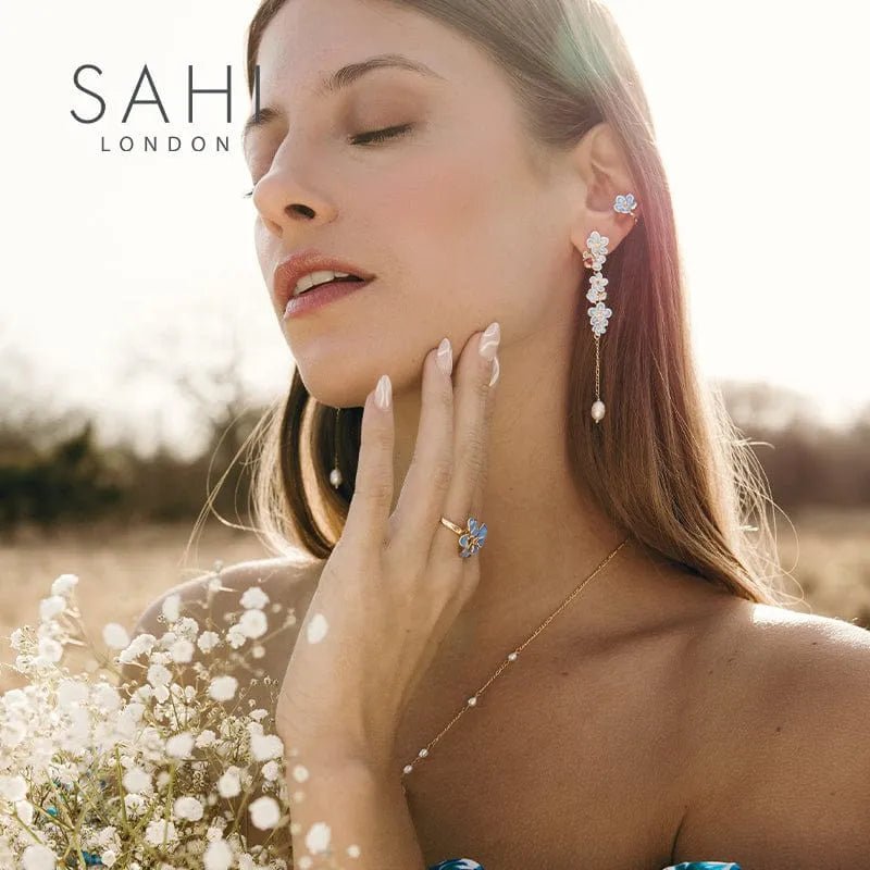 Forget Me Not Flower Dangle Enamel Earring - SAHI London | Handcrafted Jewellery Handbags & T-shirt Fashion
