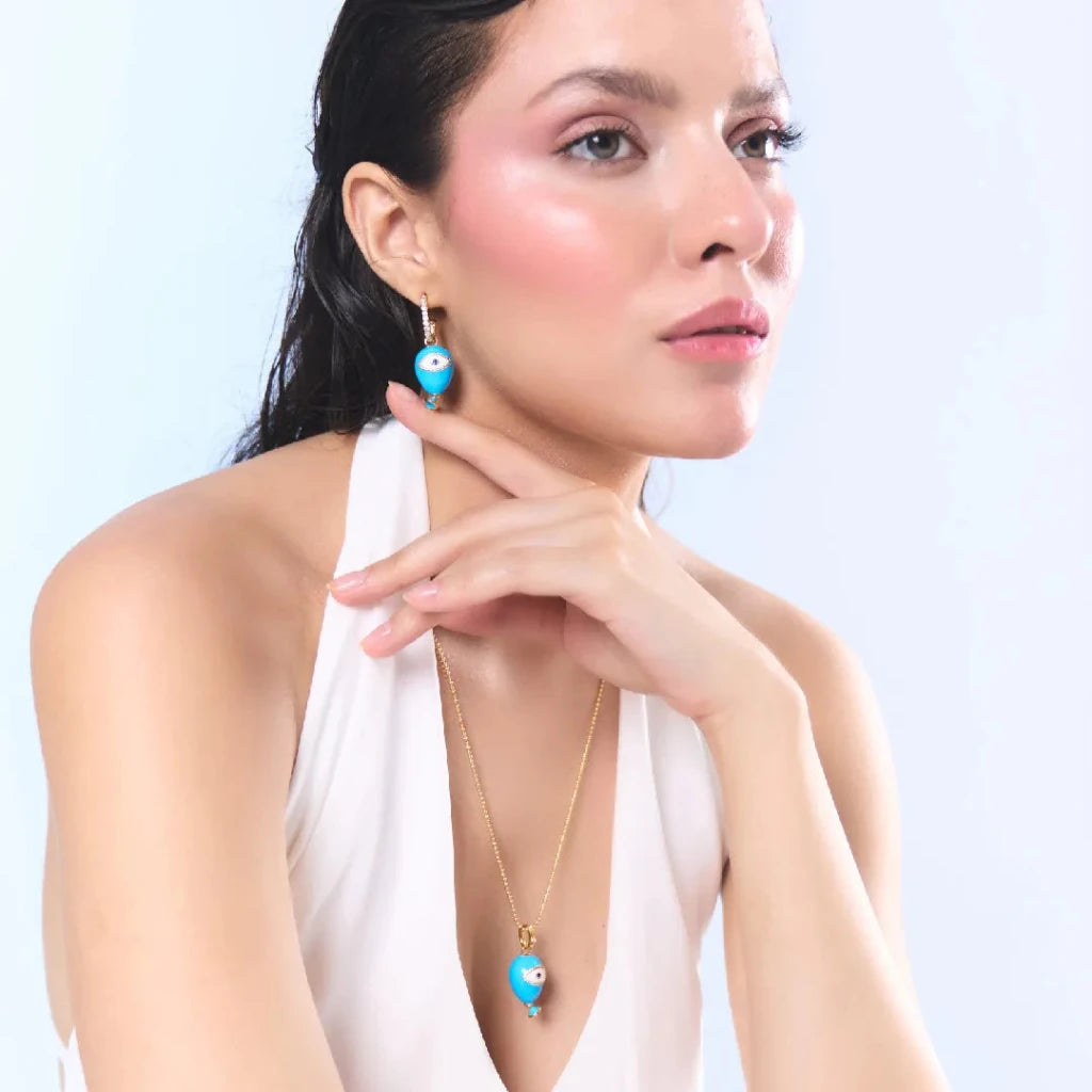Age of Innocence Blue Eye Dangle Earrings - SAHI London | Handcrafted Jewellery Handbags & T-shirt Fashion