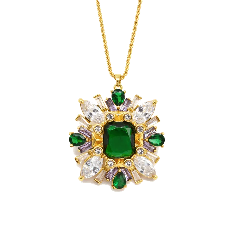 Green Zircon Crystal Pendant Necklace - SAHI London | Handcrafted Jewellery Handbags & T-shirt Fashion