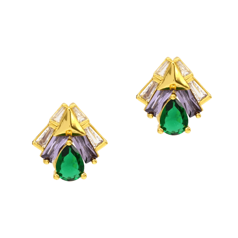 Shine Green Zircon Crystal Stud Earring - SAHI London | Handcrafted Jewellery Handbags & T-shirt Fashion