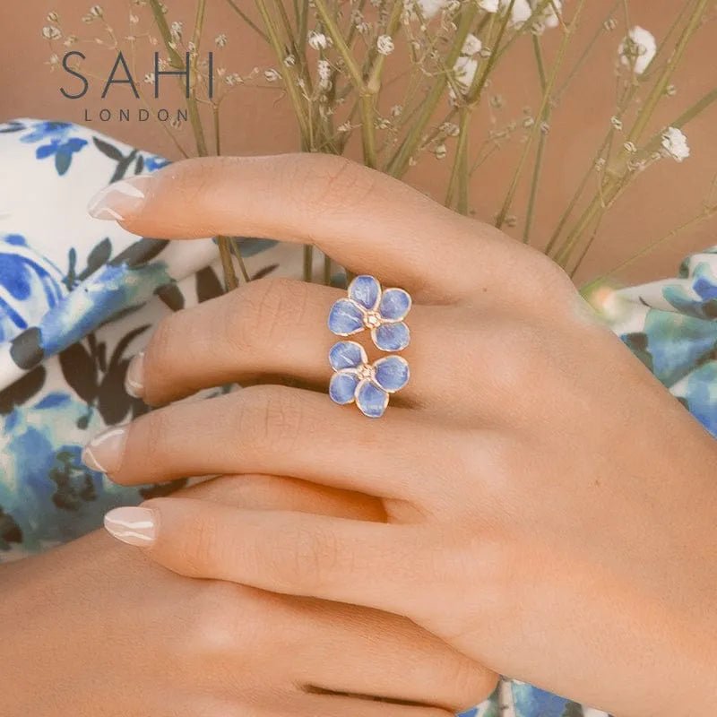 Forget me not Enameled Flower Adjustable Ring - SAHI London | Handcrafted Jewellery Handbags & T-shirt Fashion
