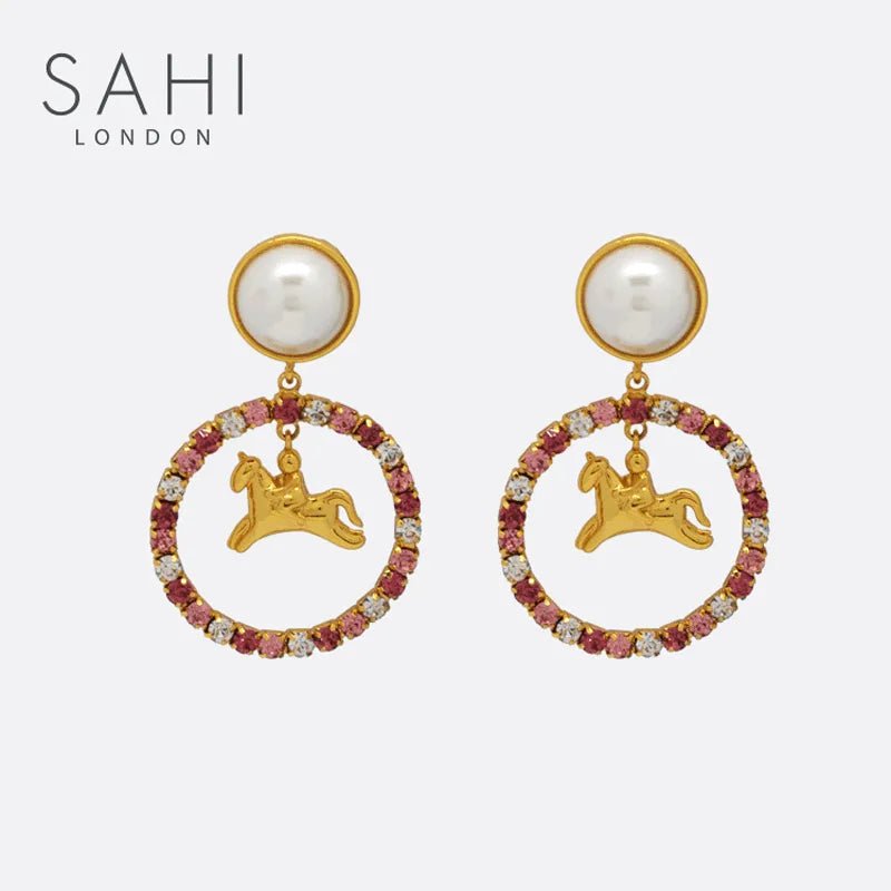 White Pearl Zircon Stones Crystal Hoop Earring - SAHI London | Handcrafted Jewellery Handbags & T-shirt Fashion