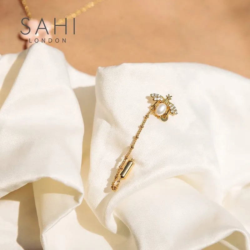 Gold Enameled Bee Pearl Brooch - SAHI London | Handcrafted Jewellery Handbags & T-shirt Fashion