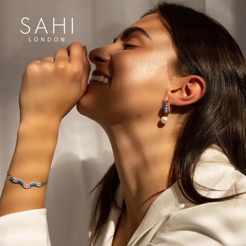 Fantasy Pearl Drop Enamel Earrings - SAHI London | Handcrafted Jewellery Handbags & T-shirt Fashion