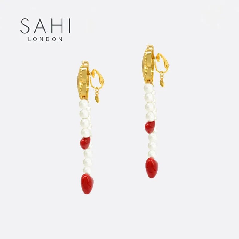 Little Red Flower Red Heart Hoop Earrings - SAHI London | Handcrafted Jewellery Handbags & T-shirt Fashion
