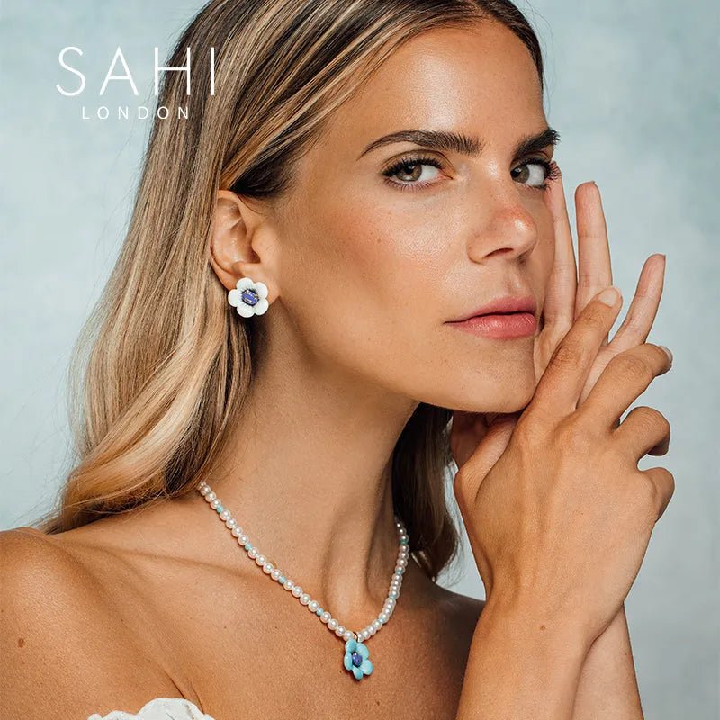 Monster White Flower Enamel Stud Earring - SAHI London | Handcrafted Jewellery Handbags & T-shirt Fashion