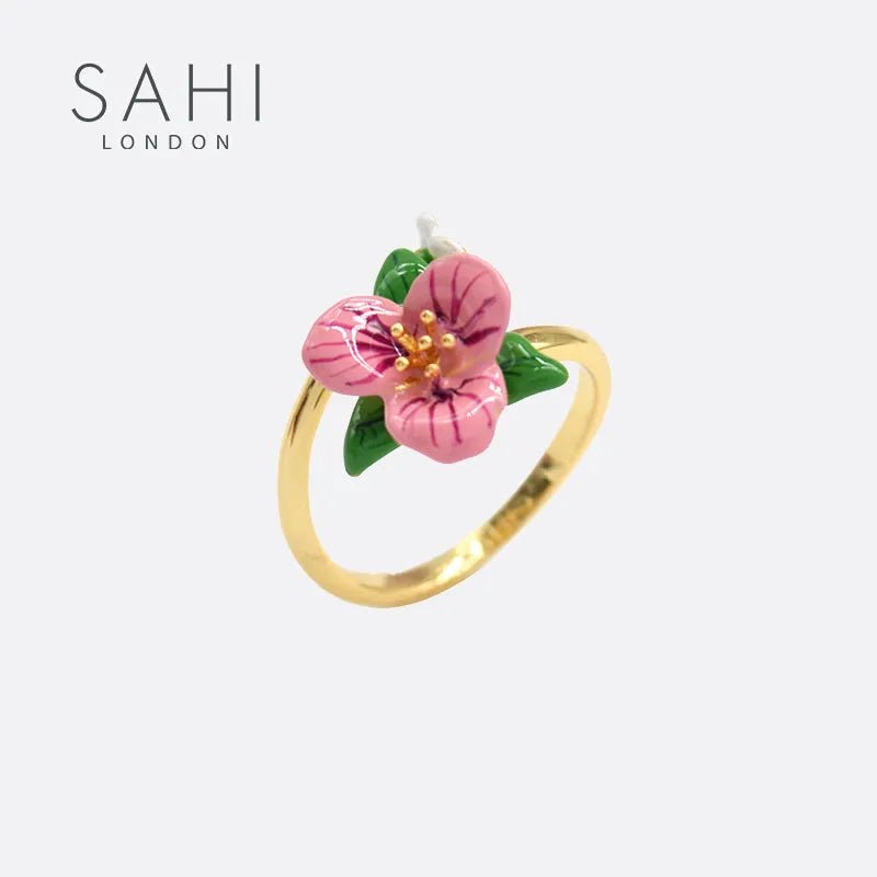 Enchanting Garden Pink flower Adjustable Ring - SAHI London | Handcrafted Jewellery Handbags & T-shirt Fashion