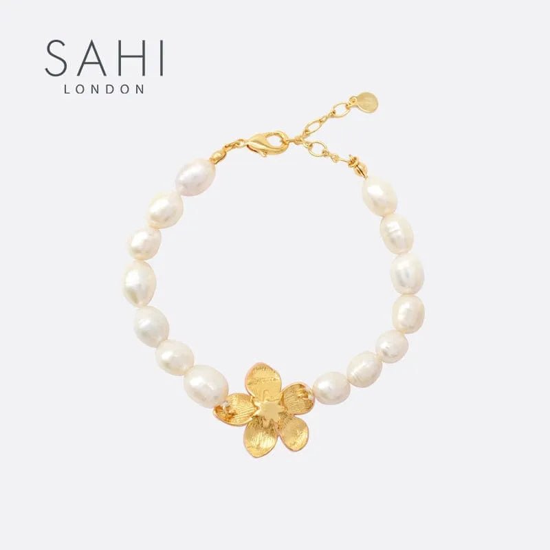 Pearl & Lily Flower Charm Enamel Bracelet - SAHI London | Handcrafted Jewellery Handbags & T-shirt Fashion