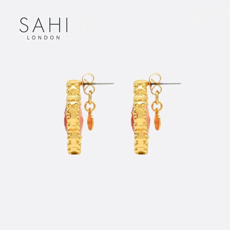 Little Red Flower Flip Stud Earring - SAHI London | Handcrafted Jewellery Handbags & T-shirt Fashion