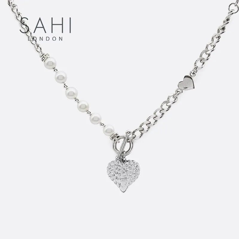 With Love Heart Enameled Pearl Chain & Link Bracelet - SAHI London | Handcrafted Jewellery Handbags & T-shirt Fashion