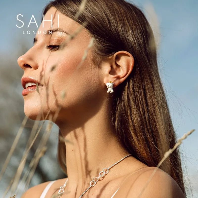 Gold Enameled Camellia Bear Stud Earrings - SAHI London | Handcrafted Jewellery Handbags & T-shirt Fashion