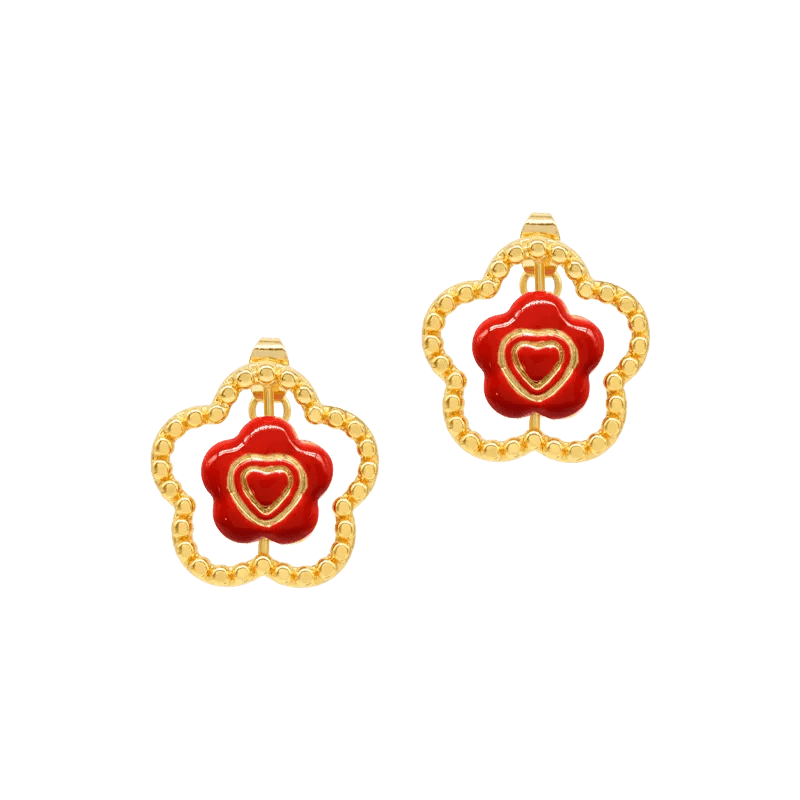 Little Red Flower Flip Stud Earring - SAHI London | Handcrafted Jewellery Handbags & T-shirt Fashion