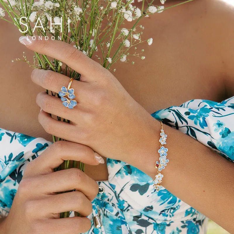 Forget Me Not Flower Charm Enamel Chain Bracelet - SAHI London | Handcrafted Jewellery Handbags & T-shirt Fashion