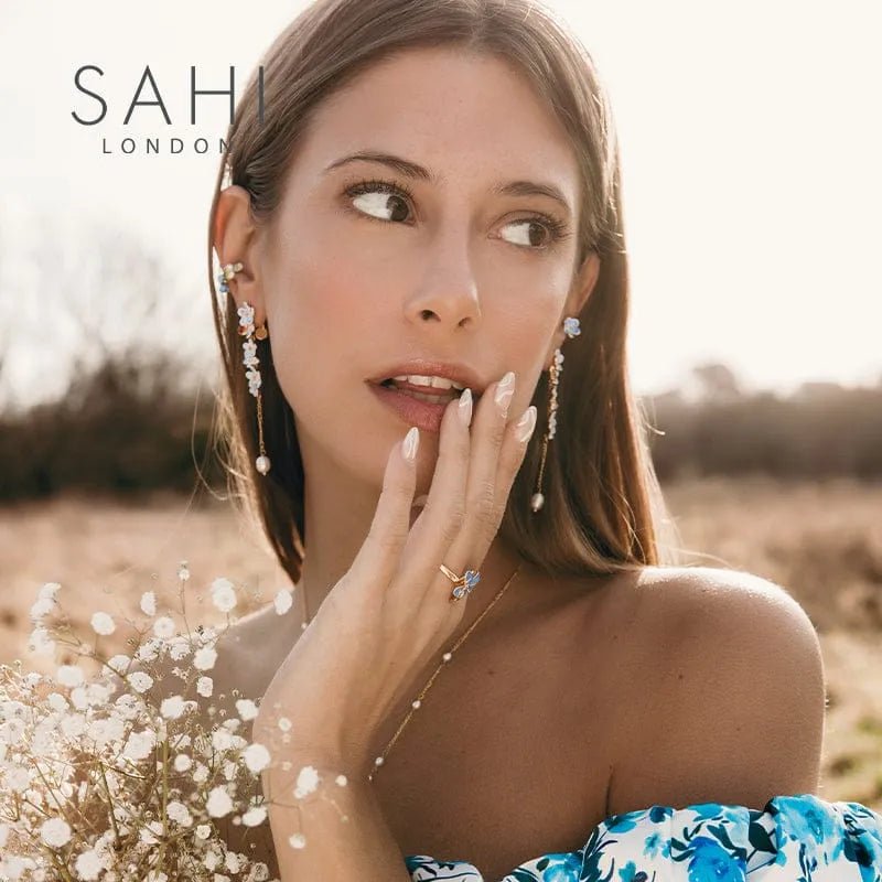 Forget Me Not Flower Dangle Enamel Earring - SAHI London | Handcrafted Jewellery Handbags & T-shirt Fashion