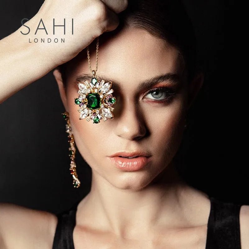 Green Zircon Crystal Pendant Necklace - SAHI London | Handcrafted Jewellery Handbags & T-shirt Fashion