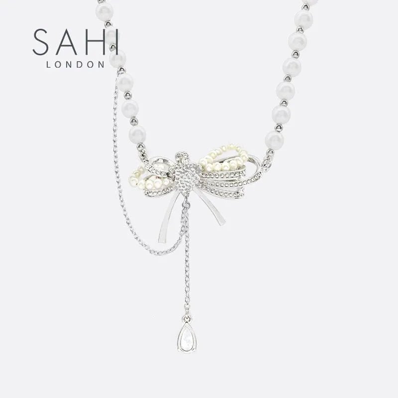 With Love Heart Enamel Pearl Charm Necklace - SAHI London | Handcrafted Jewellery Handbags & T-shirt Fashion