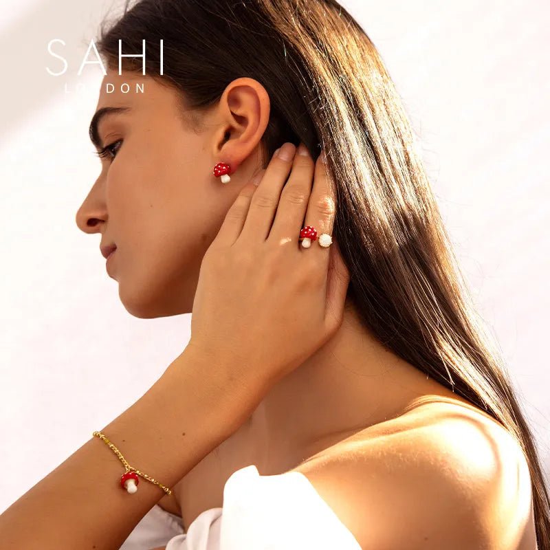Red Mushroom Stud Earring - SAHI London | Handcrafted Jewellery Handbags & T-shirt Fashion