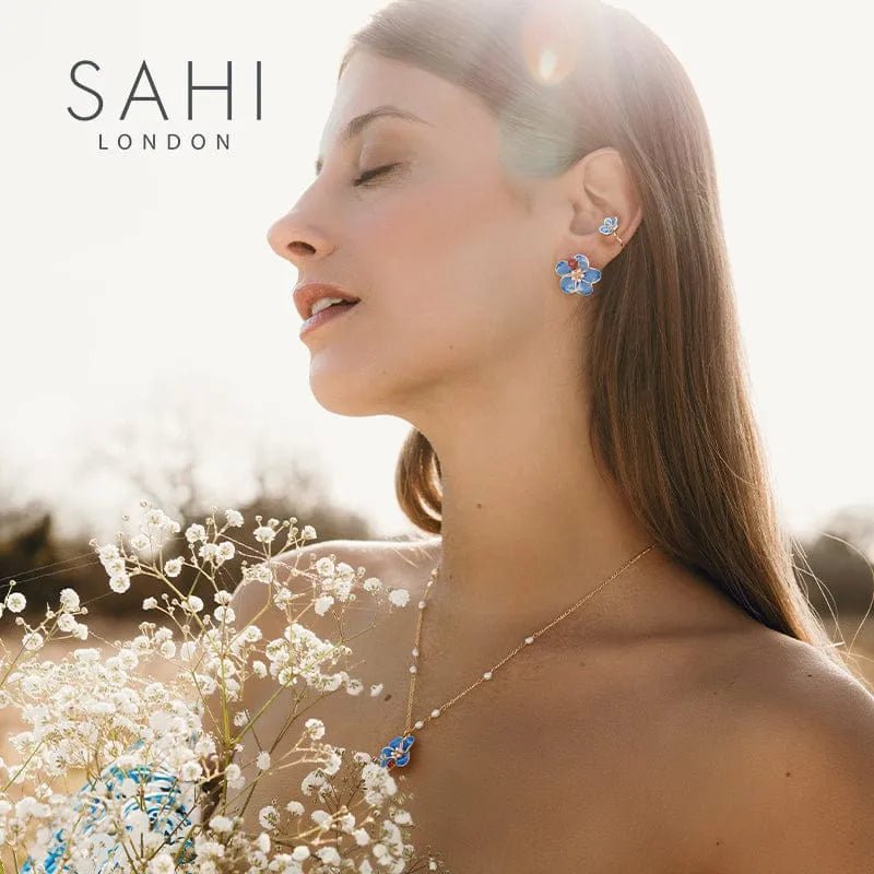 Gold Enameled Flower Small Beetle Stud Earrings - SAHI London | Handcrafted Jewellery Handbags & T-shirt Fashion