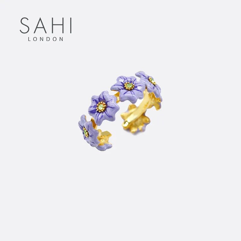 Enchanting Garden Purple Flower Adjustable Ring - SAHI London | Handcrafted Jewellery Handbags & T-shirt Fashion