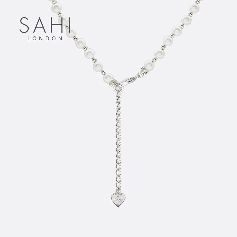 With Love Heart Enamel Pearl Charm Necklace - SAHI London | Handcrafted Jewellery Handbags & T-shirt Fashion