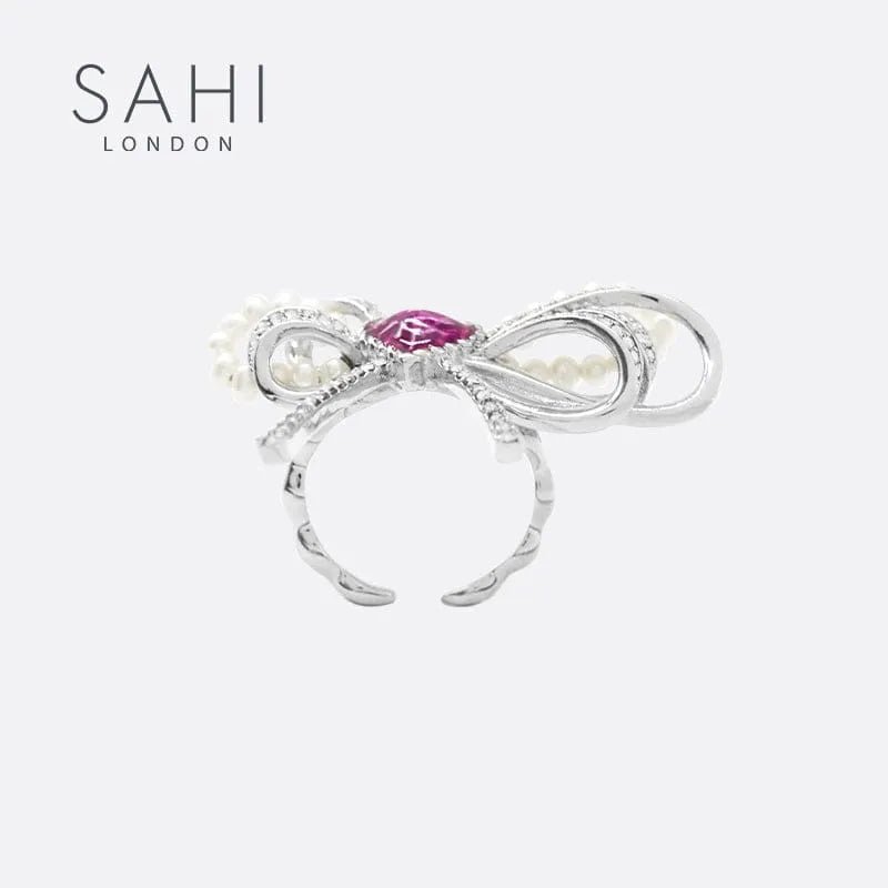 With Love Heart Enamel Bow Adjustable Ring - SAHI London | Handcrafted Jewellery Handbags & T-shirt Fashion