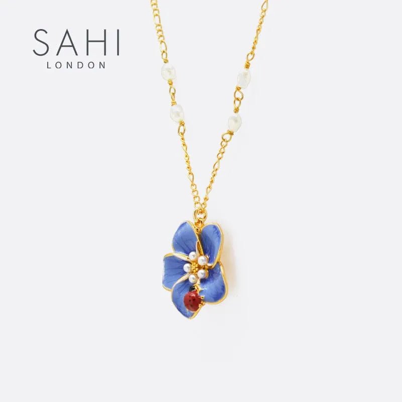 Forget me not Flower and Red Beetle charm Necklace - SAHI London | Handcrafted Jewellery Handbags & T-shirt Fashion