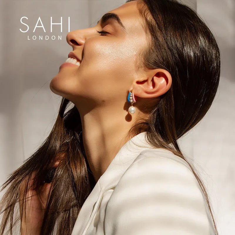 Fantasy Pearl Drop Enamel Earrings - SAHI London | Handcrafted Jewellery Handbags & T-shirt Fashion