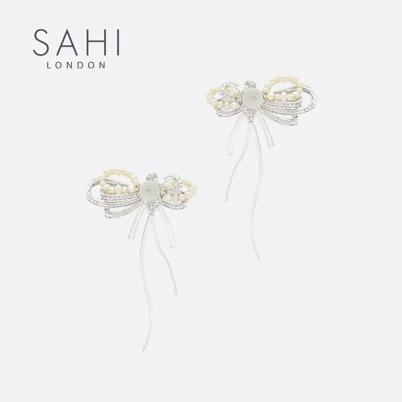 With Love Heart Enamel Bow Stud Drop Earrings - SAHI London | Handcrafted Jewellery Handbags & T-shirt Fashion