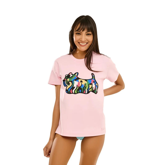 Cotton Doggy Printed & Embroidered T-Shirt - SAHI London | Handcrafted Jewellery Handbags & T-shirt Fashion