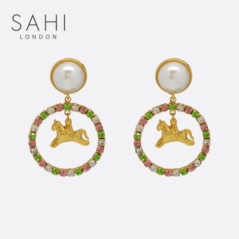 White Pearl Zircon Stones Crystal Hoop Earring - SAHI London | Handcrafted Jewellery Handbags & T-shirt Fashion