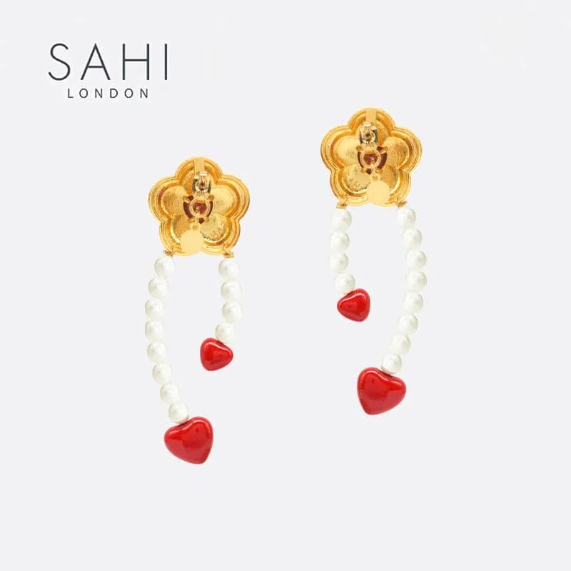 Little Red Flower Red Heart Hoop Earrings - SAHI London | Handcrafted Jewellery Handbags & T-shirt Fashion