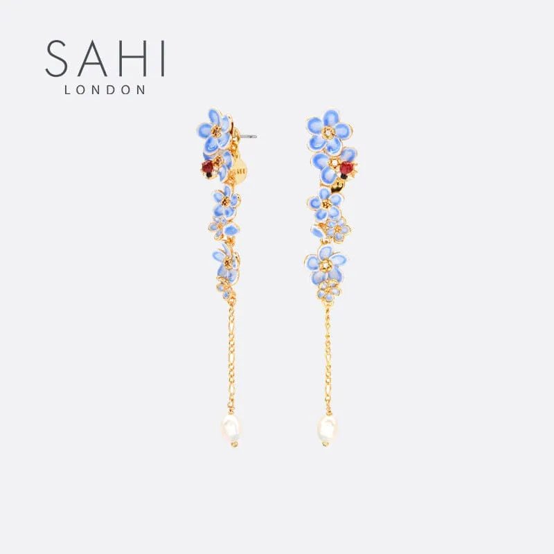 Forget Me Not Flower Dangle Enamel Earring - SAHI London | Handcrafted Jewellery Handbags & T-shirt Fashion