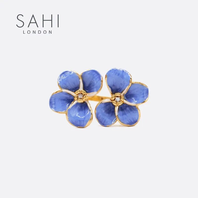 Forget me not Enameled Flower Adjustable Ring - SAHI London | Handcrafted Jewellery Handbags & T-shirt Fashion