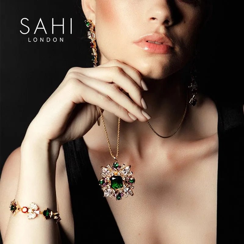 Green Zircon Crystal Pendant Necklace - SAHI London | Handcrafted Jewellery Handbags & T-shirt Fashion