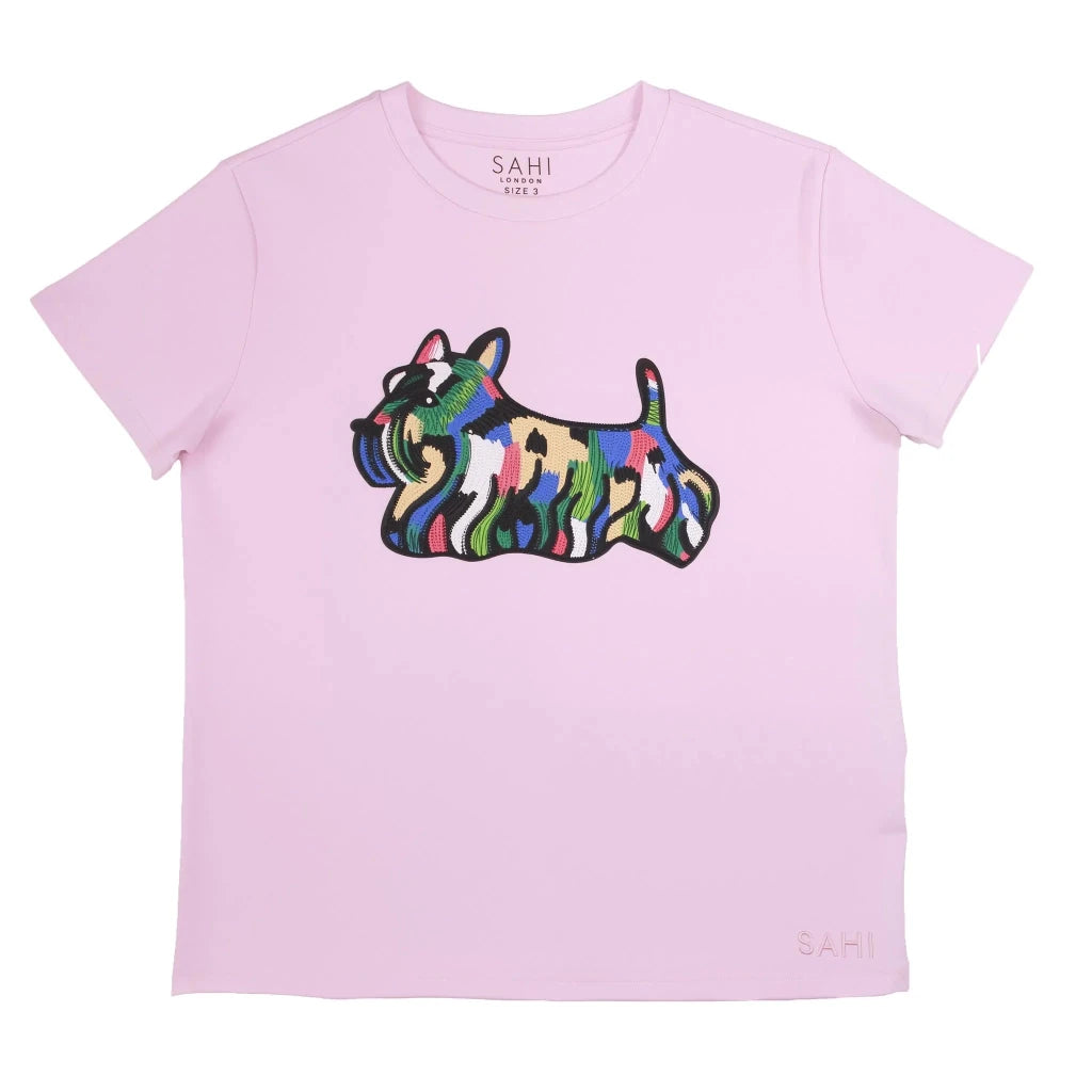 Cotton Doggy Printed & Embroidered T-Shirt - SAHI London | Handcrafted Jewellery Handbags & T-shirt Fashion
