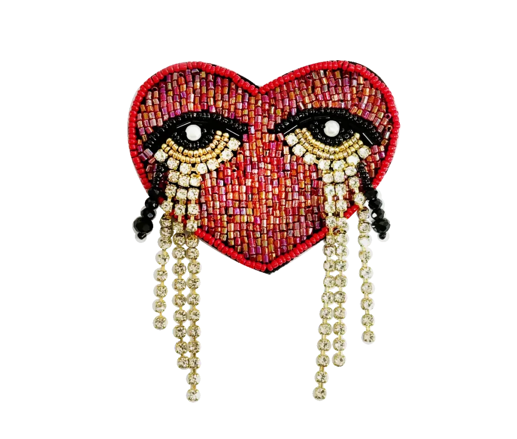 Brooch Hand Emblished with beads and stones Pop Art Tears Heart Eye - SAHI London | Handcrafted Jewellery Handbags & T-shirt Fashion