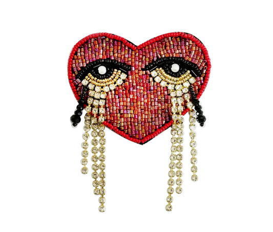 Brooch Hand Emblished with beads and stones Pop Art Tears Heart Eye - SAHI London | Handcrafted Jewellery Handbags & T-shirt Fashion