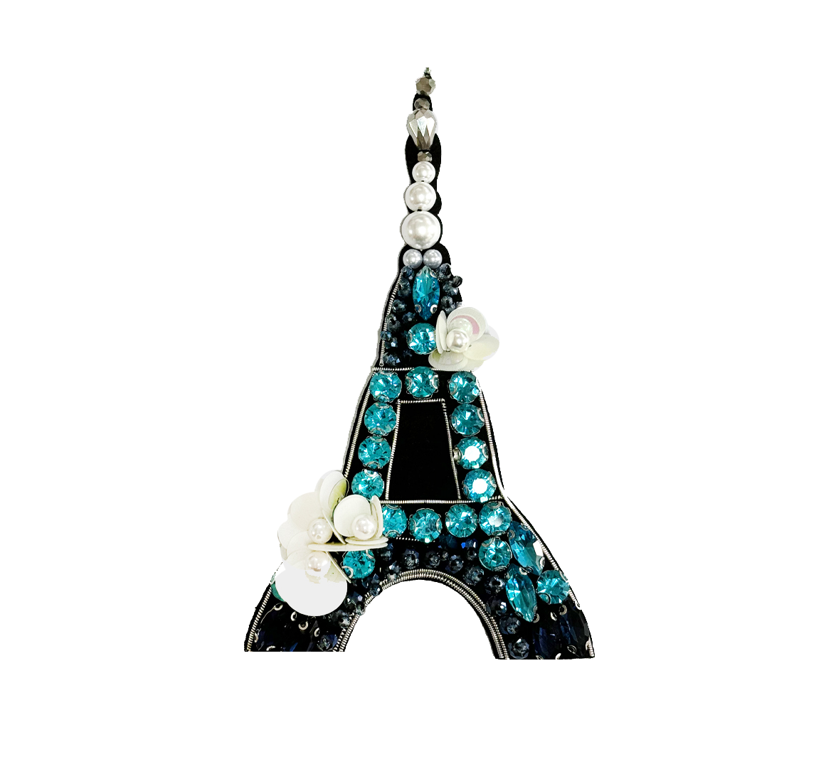Brooch Hand Emblished with beads and stones Pop Art Turquoise Eiffle Tower