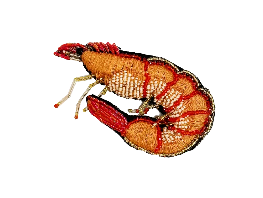 Brooch Hand Emblished with beads and stones Pop Art Coral Shrimp - SAHI London | Handcrafted Jewellery Handbags & T-shirt Fashion