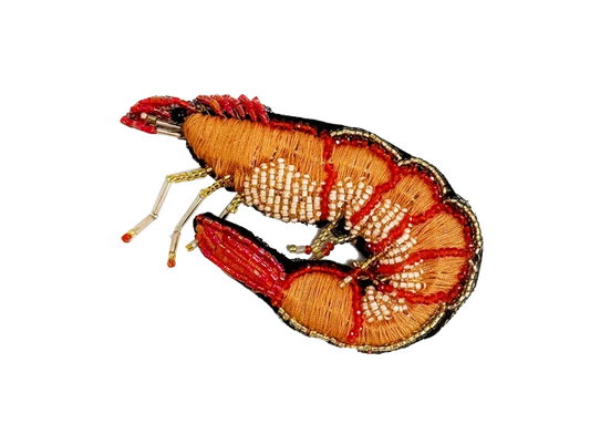 Brooch Hand Emblished with beads and stones Pop Art Coral Shrimp - SAHI London | Handcrafted Jewellery Handbags & T-shirt Fashion