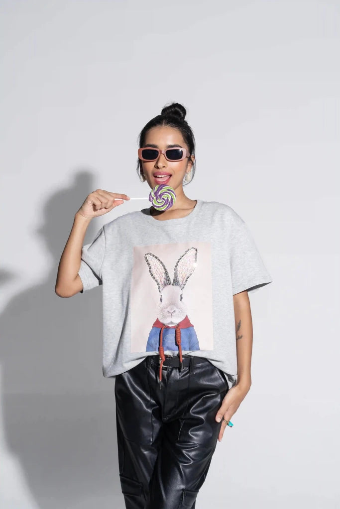Pop Art Roger Unisex T-Shirt – Hand - Embroidered, 95% Cotton, Relaxed Fit - SAHI London | Handcrafted Jewellery Handbags & T-shirt Fashion
