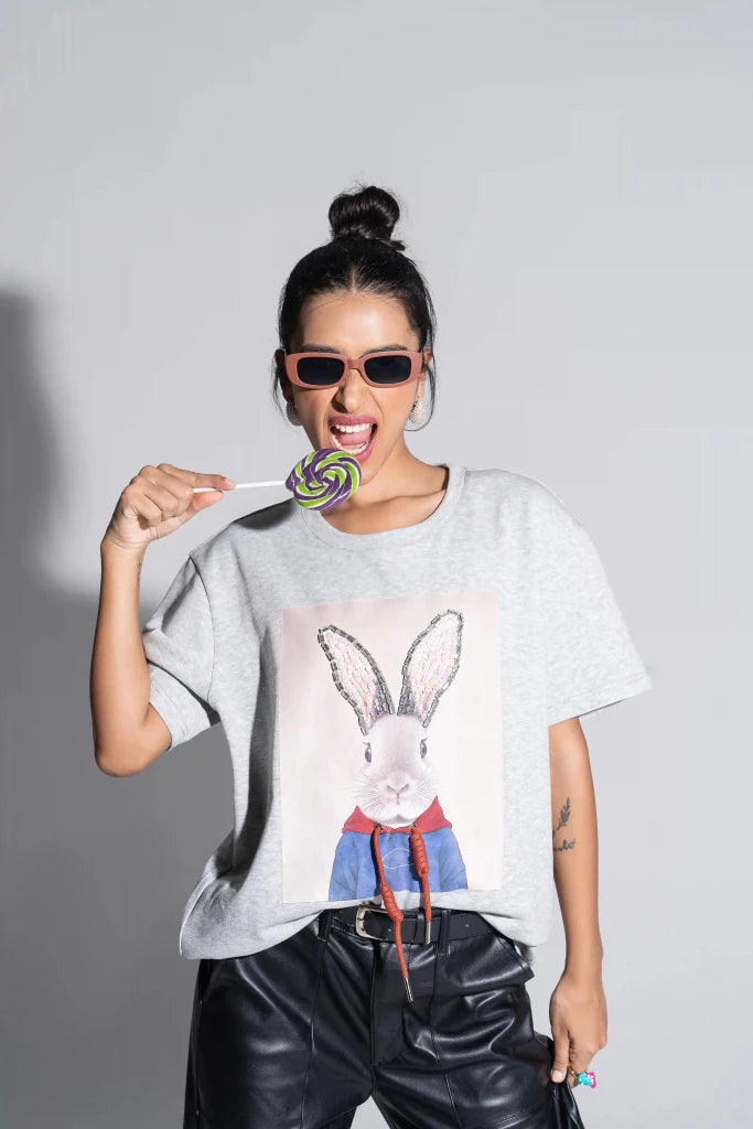 Pop Art Roger Unisex T-Shirt – Hand - Embroidered, 95% Cotton, Relaxed Fit - SAHI London | Handcrafted Jewellery Handbags & T-shirt Fashion