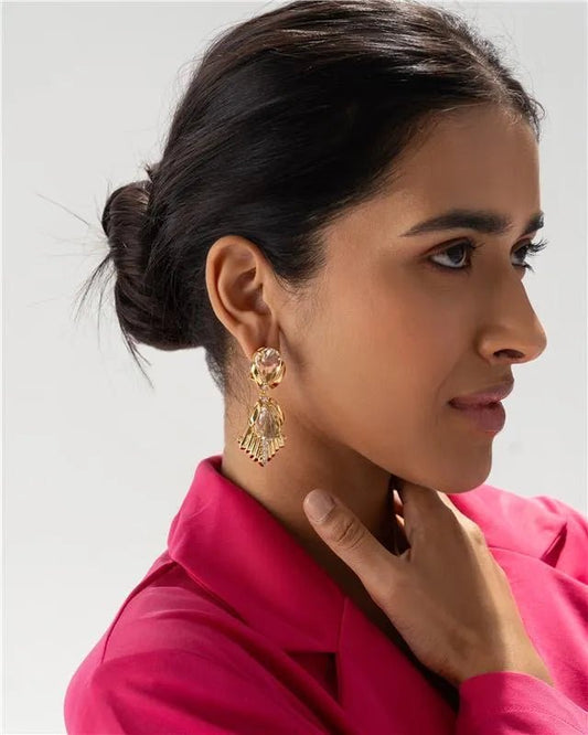 Golden Crystal Drop Statement Earring - SAHI London | Handcrafted Jewellery Handbags & T-shirt Fashion